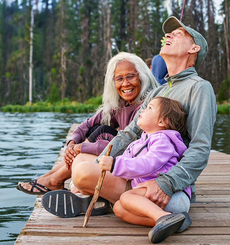 family on dock